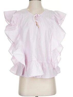 Marie Oliver Cotton Ruffle Pink Blouse Keyhole Front w Tie